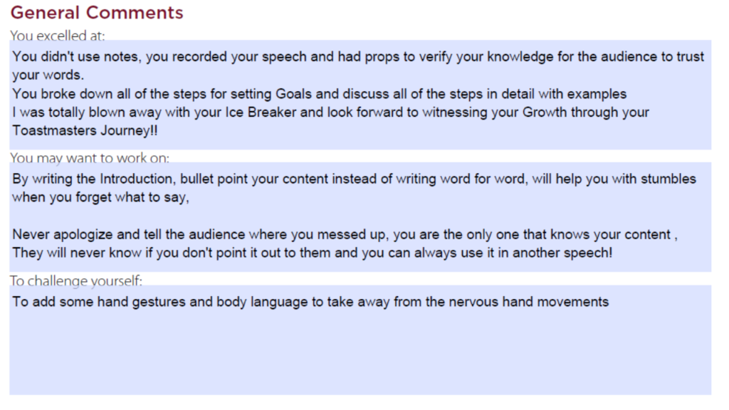 Toastmasters Evaluation 1